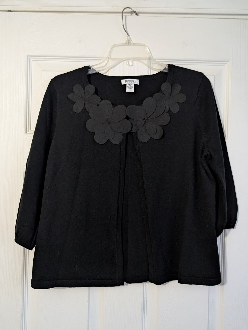 Hampshire Studio Black Open Front Cardigan With Floral Detail Size PL